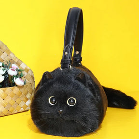 Black Fur Cat Crossbody Bag