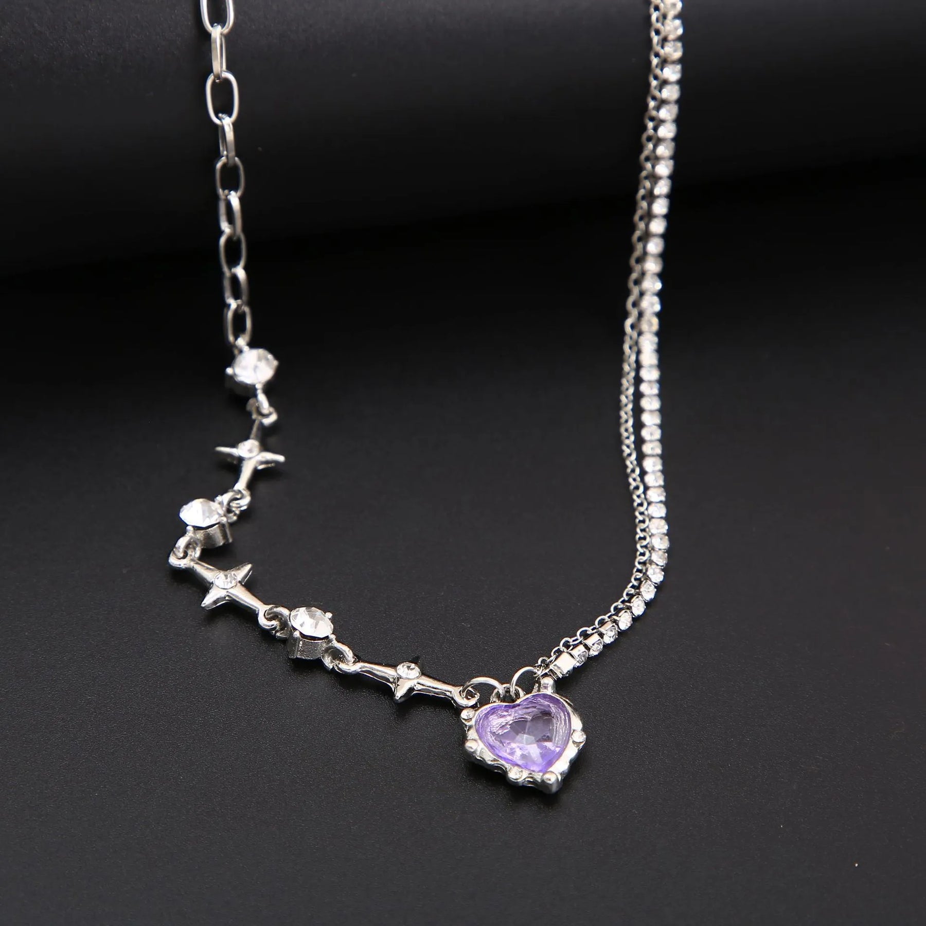 Purple Crystal Heart Pendant Necklace