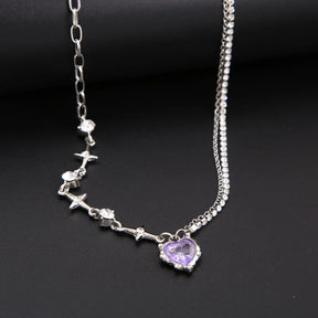 Purple Crystal Heart Pendant Necklace