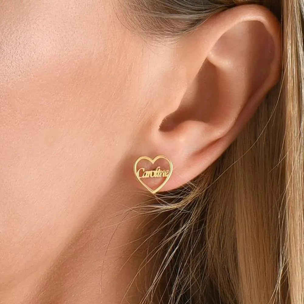 Custom Name Initial Classic Heart Shaped Earrings