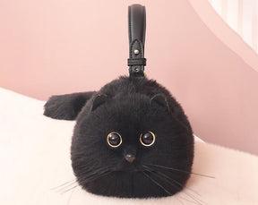 Black Fur Cat Crossbody Bag