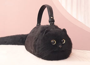 Black Fur Cat Crossbody Bag